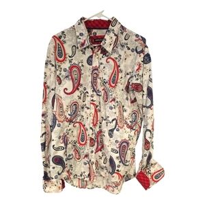 Michael & David paisley red white blue LS shirt sz S